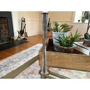 Vintage Etched Silver Candle Stick, Tall, Thin Candle Holder